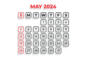 2024 single-month calendar template vector design