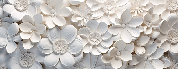 Abstract white wallpaper with flowers.