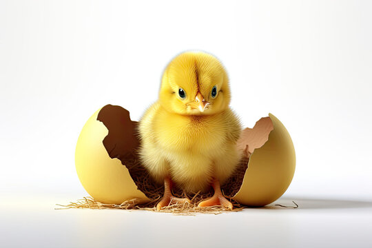 chick lays egg isolated on white background