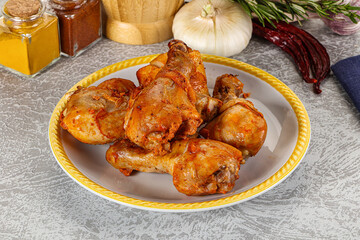 Raw marinated chicken drumstick for cooking