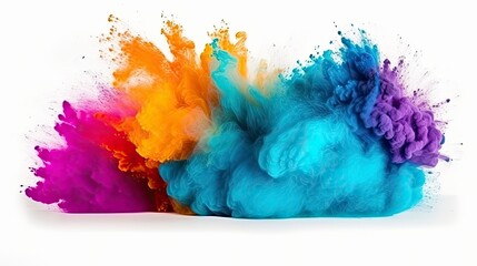 Holi Hues Explosion. Colorful Powder Burst Isolated on White Background.