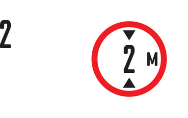 Red Warning Sign hirht  2m / meter: Graphic Design Icon with White Background