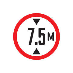 Red Warning Sign hirht  7.5m / meter: Graphic Design Icon with White Background