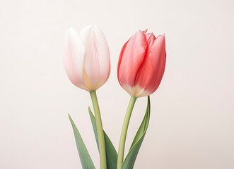 Two white and pink tulips close up.