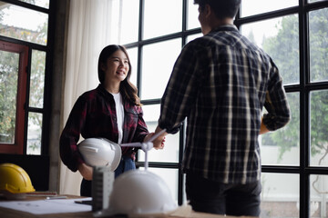Engineer construction workers shaking hands, Construction,