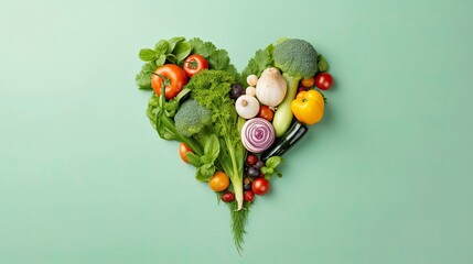 Heard Shape Create With Vegetable. World Health Day and Medical Health Day Concept - obrazy, fototapety, plakaty