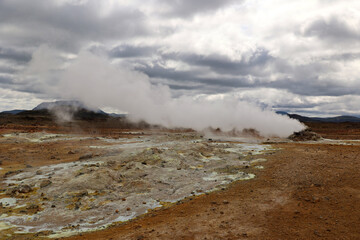 Myvatn geothermal area with its numerous hot springs in the Krafla volcanic system