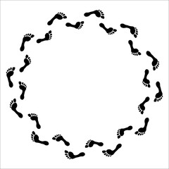 Round Foot step frame. Imprint, silhouette of a bare human foot.