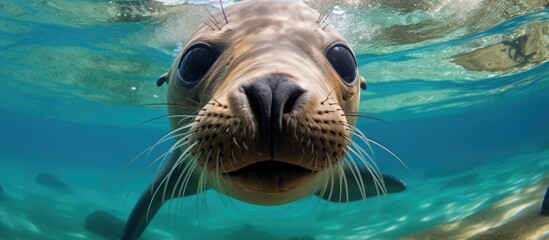 Inquisitive sea lion, Santa Cruz, Galapagos Islands. - obrazy, fototapety, plakaty