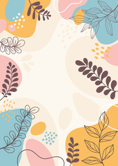 Design banner frame background .Colorful poster background vector illustration.Exotic plants, branches,art print for beauty, fashion and natural products,wellness, wedding and event.