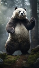 A Giant panda standing on its hind legs, showcasing its impressive size and strength