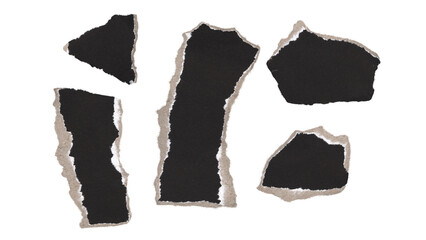 Set of torn and ripped paper pieces, fragments with double edges from black paper in Y2K retro...