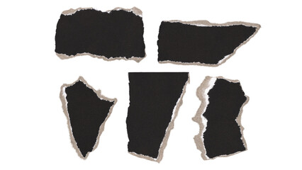 Set of torn and ripped paper pieces, fragments with double edges from black paper in Y2K retro...