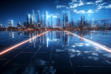 Fototapeta na wymiar Abstract technology background. Futuristic city concept. 3D Rendering. AI Generation.