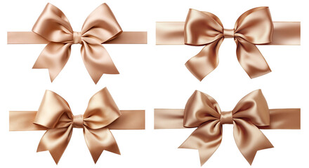 Set of beige ribbons and bows, cut out