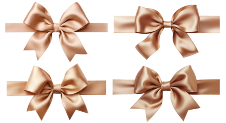 Set of beige ribbons and bows, cut out