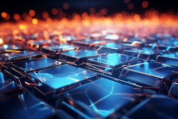 Fototapeta premium Abstract 3d rendering of chaotic cubes. Futuristic background with glowing cubes. AI Generation.