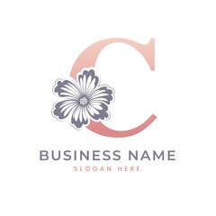 C Letter Logo with Flower. Floral C Logo Feminine Luxury Logo Design