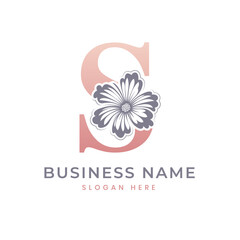 S Letter Logo with Flower. Floral S Logo Feminine Luxury Logo Design