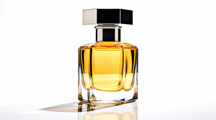 Elegant transparent bottle of yellow perfume