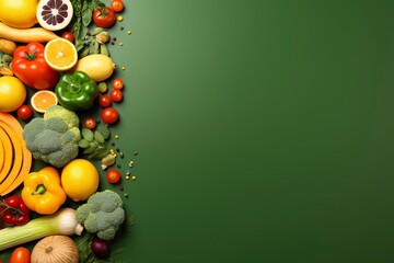 Healthy food with vegetable and fruit, copy space , generative ai