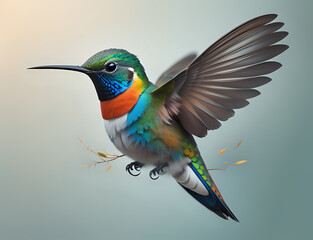 fliegender Kolibri mit blauem Hals - obrazy, fototapety, plakaty