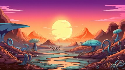 Alien Landscape Background, Space environment digital illustration