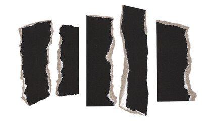 Naklejka premium Set of torn and ripped paper pieces, fragments with double edges from black paper in Y2K retro style, png isolated pieces on transparent background for text banner, mockups, textures, frame decoration