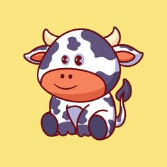 Cute cow animal smile cartoon icon vector illustration