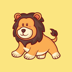 Cute lion animal smile cartoon icon vector illustration