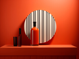 Decoración botellas vino aceite - Estilo bauhaus - Blanco, negro y naranja - Lineas negras 