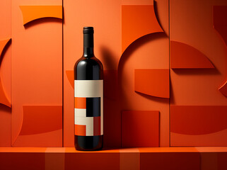 Decoración botellas vino aceite - Estilo bauhaus - Blanco, negro y naranja - Lineas negras 