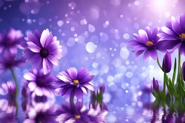 Purple spring summer flowers on bokeh background