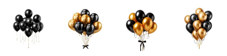 gold and black gold balloons on black background Transparent Background - Powered by Adobe