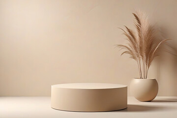 Travertine round podium in serene spa setting perfect for showcasing beauty products 