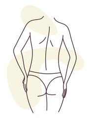 Female body. Sensual woman. Body positivity, self love, femininity concept. Character wears underwear. Linear flat vector illustration on white background