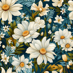 Seamless floral pattern design of white daisy.