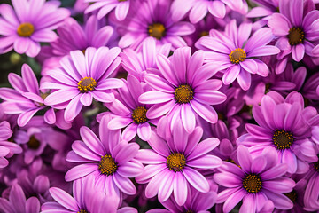 Illustration, blurred background of purple daisies.