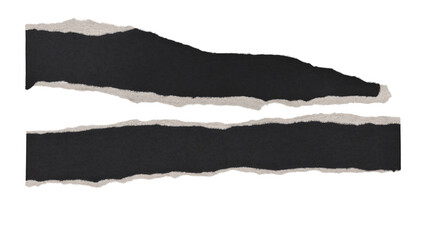 Set of torn and ripped paper stripes, lines with single edges from black paper in Y2K retro style, png isolated pieces on transparent background 
