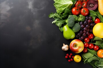 Healthy food with vegetable and fruit, copy space , generative ai