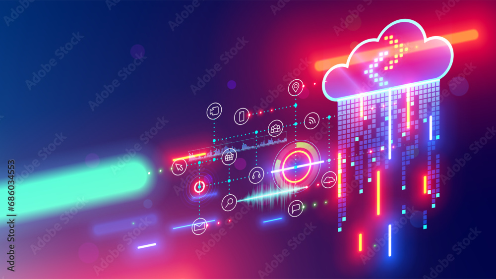 Aufkleber Cloud computing digital technology abstraction concept. mobile internet. IOT devices communicate cloud storage. Computer Tech background. Connection with Digital Data storage in internet. Smart city.
