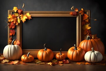 Naklejka na ściany i meble Fall chalkboard frame with pumpkins