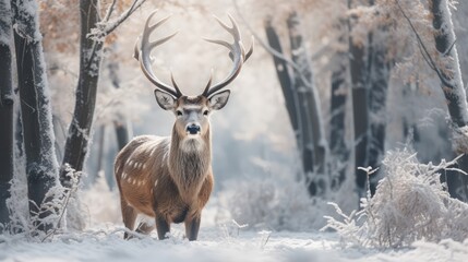 Serene Whitetail Deer in Snowy Forest