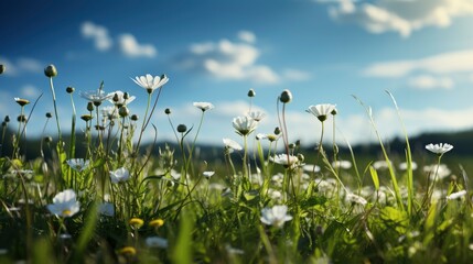 Obraz premium Spring Grass Flowers Beautiful Day, HD, Background Wallpaper, Desktop Wallpaper 