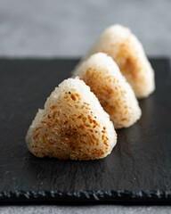 Yaki onigiri (grilled rice balls), traditional japanese food, selective focus