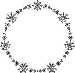 Snowflake circle frame. Winter snowflake round border.