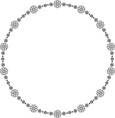 Naklejka premium Snowflake circle frame. Winter snowflake round border.