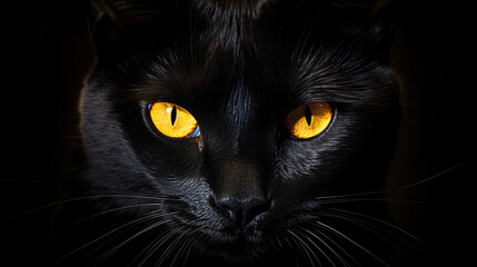 Closeup portrait black cat