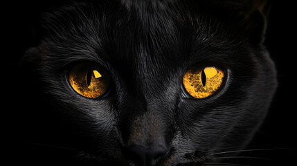 Closeup portrait black cat