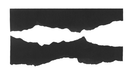 Set of torn and ripped paper stripes, lines from black paper in Y2K retro style, png isolated pieces on transparent background 